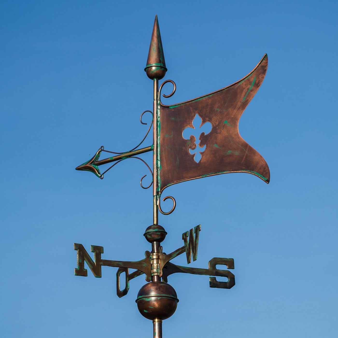 Große Wetterfahne 188 - Banner aus Kupfer mit Lilienmotiv - Windrichtungsanzeiger, Windfahne