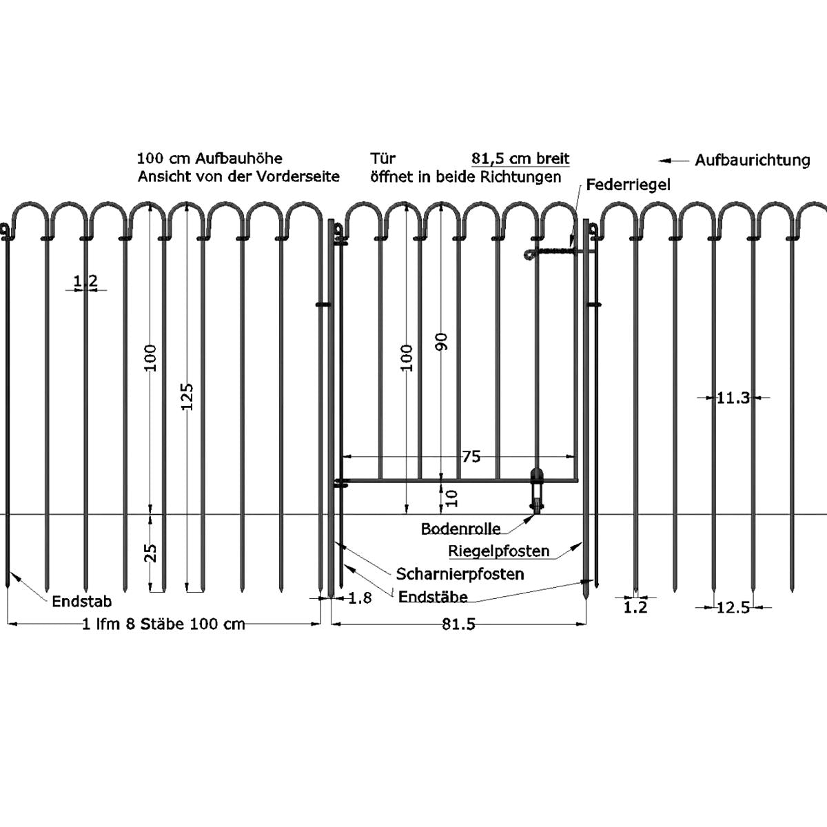 Steel door for picket fence