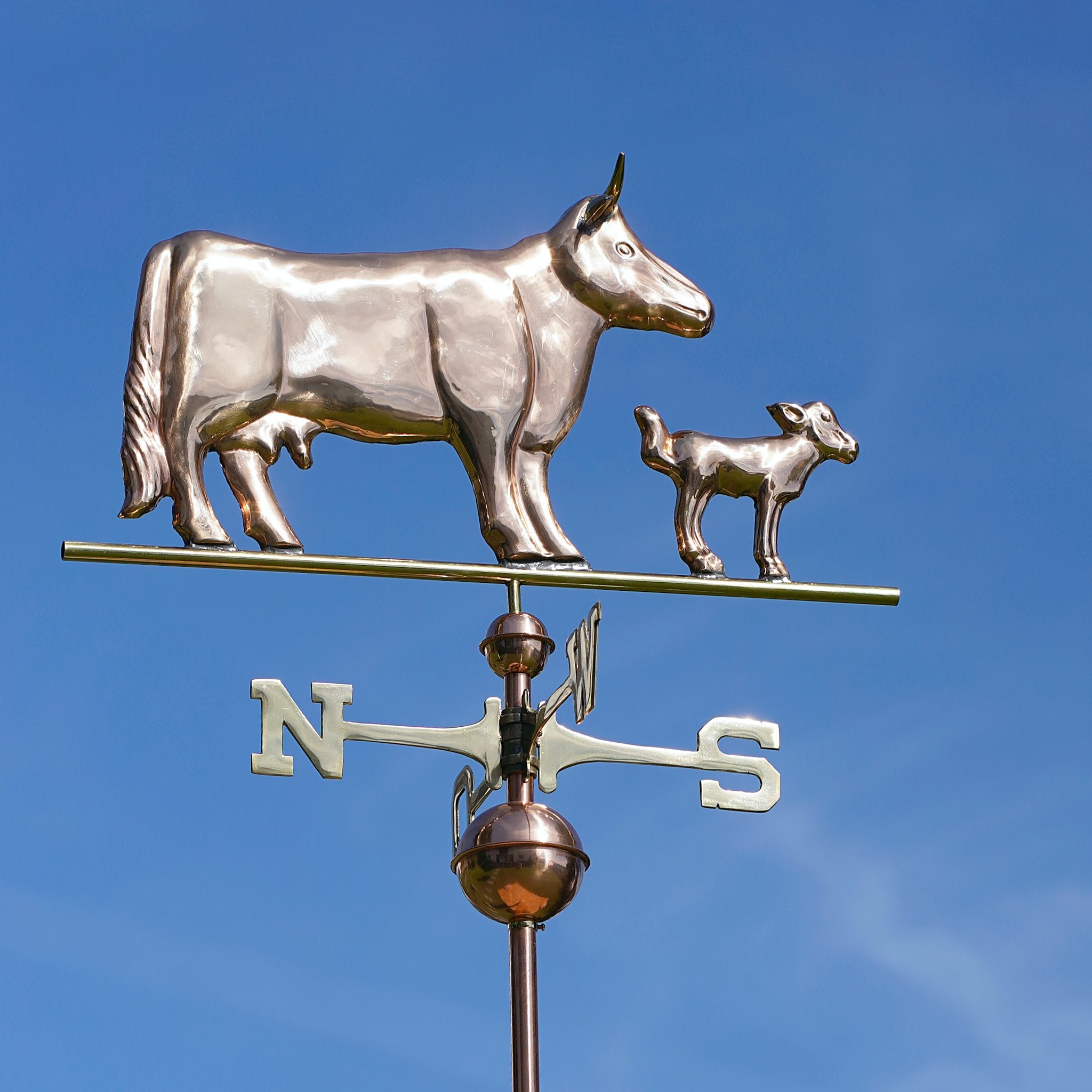Große Kupfer Wetterfahne für Bauernhof Stall, Kuh mit Kalb 