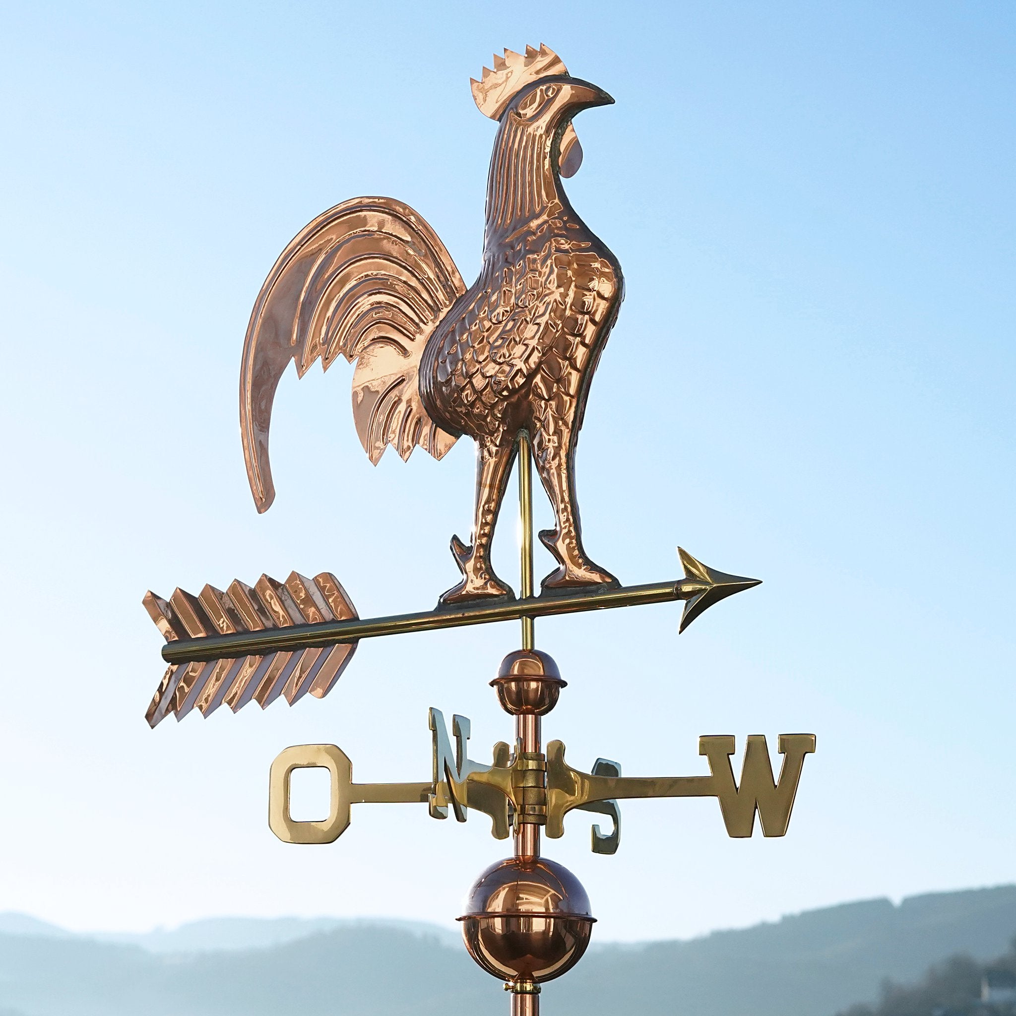 Große Wetterfahne Hahn 144 - Wetterhahn aus Kupfer stehend auf Pfeil